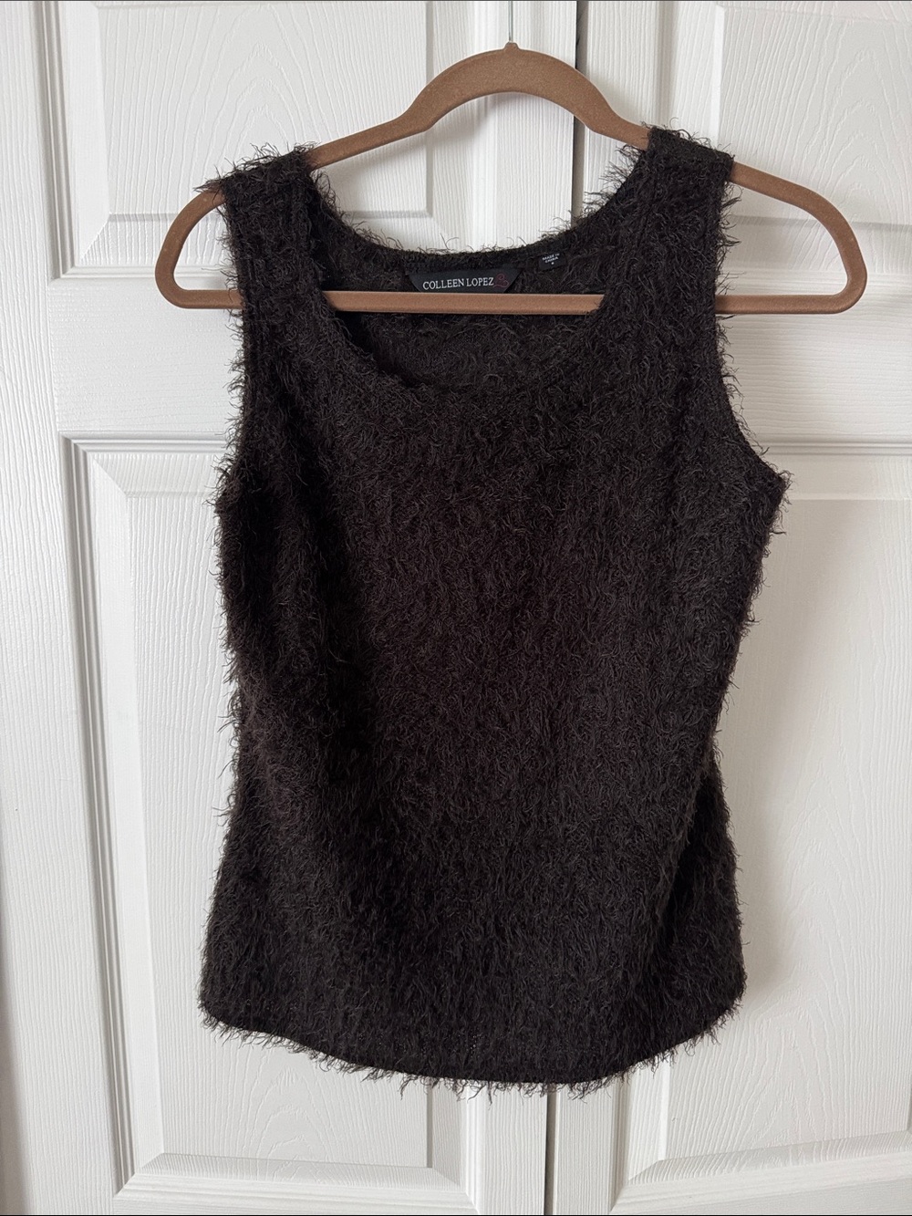 Colleen Lopez Black Fuzzy Scoop Neck Tank small